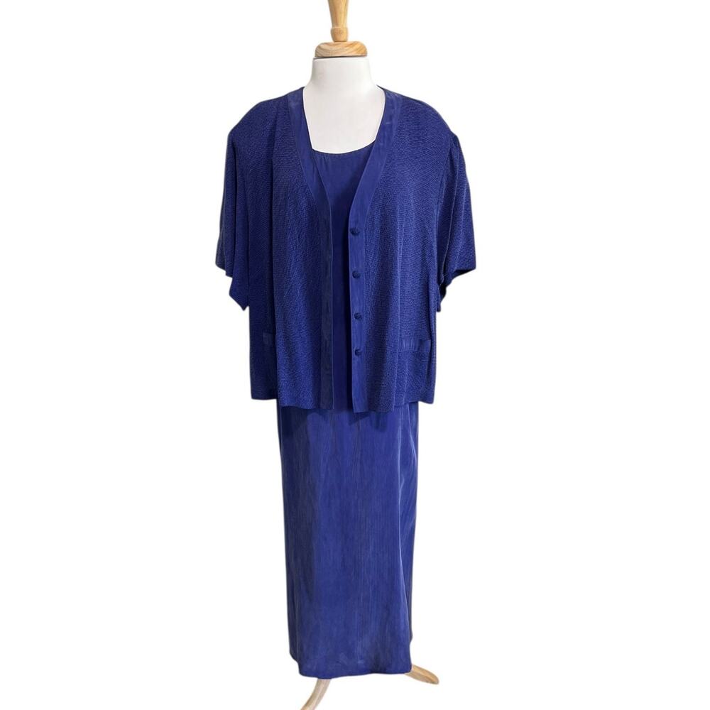 Maren Vintage 90s Deep Iridescent Purple 2pc Silky Maxi Dress & Jacket Size 24W